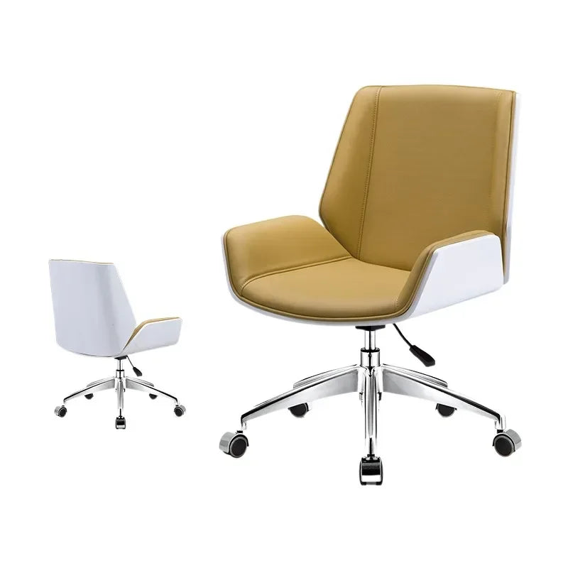 Luxury Leather Office Chair with Solid Wood Accent，Modern Swivel Executive Chair for Home Office Conference Room