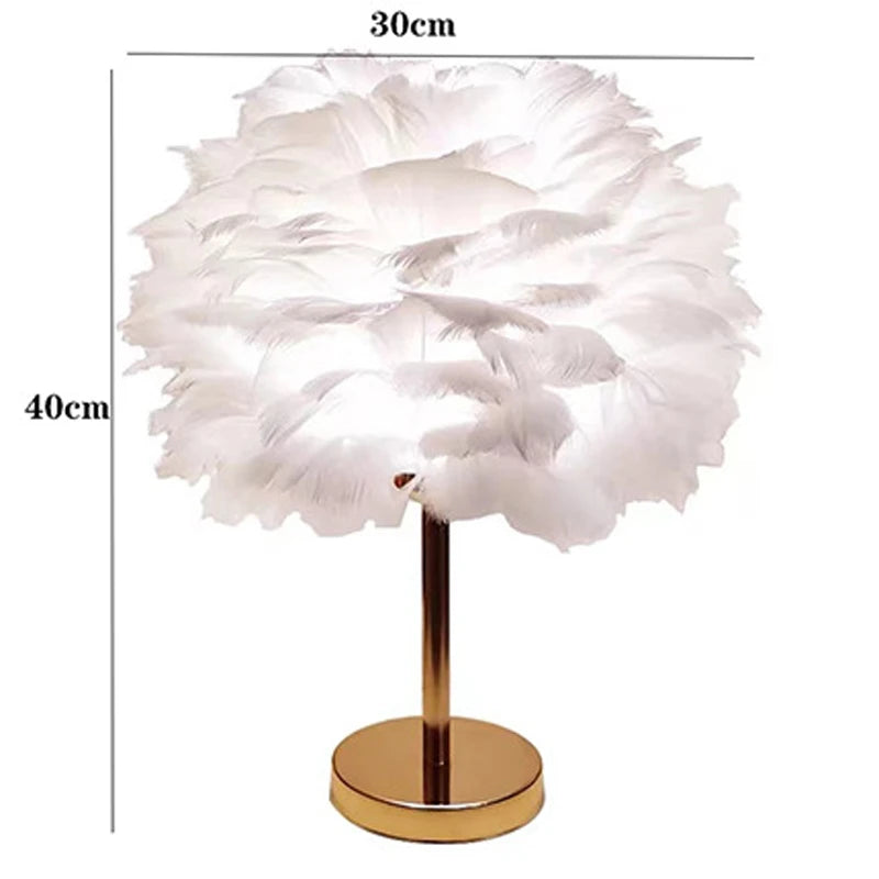 White Feather Lamp with Plug Powered Modern Table Lamp Cute Romantic Bedside Light for Girl Room Childrens Room Wed Decorat