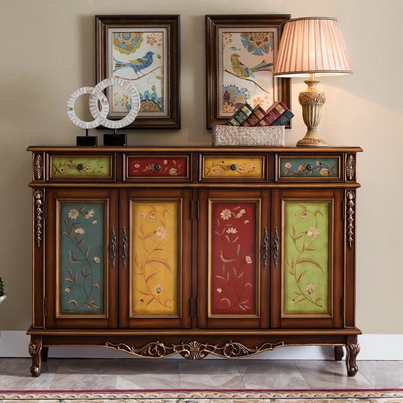 European-Style Shoe Cabinet Household Entrance Entrance Porch Cabinet Painted Storage Cabinet Solid Wood American Large-Capacity