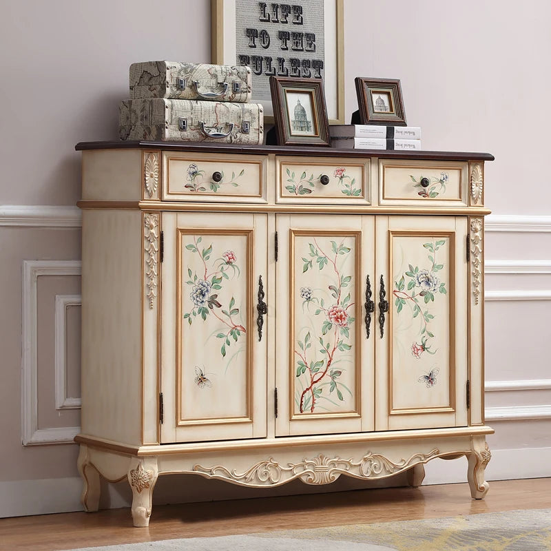 European-Style Shoe Cabinet Household Entrance Entrance Porch Cabinet Painted Storage Cabinet Solid Wood American Large-Capacity