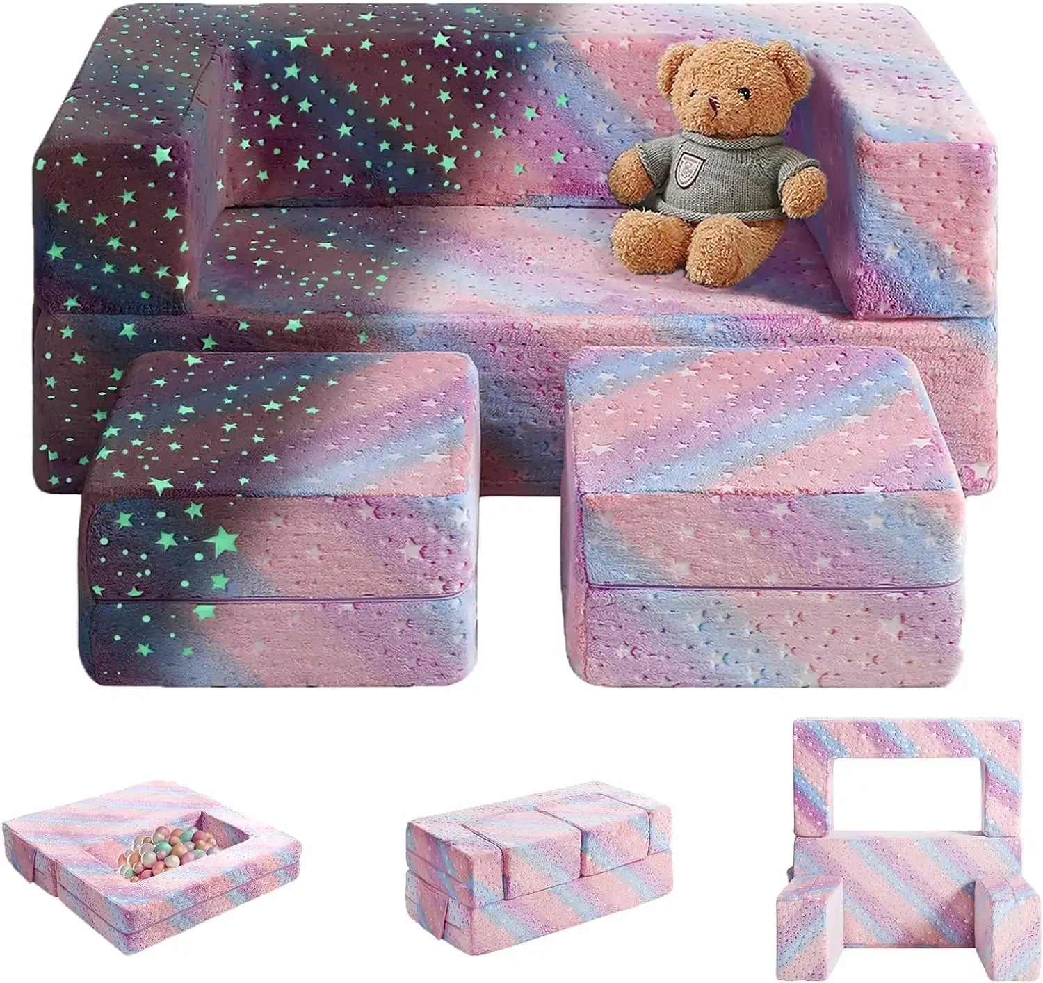 #For Kids Sofa, Illuminated in the Dark Modular Children'S Exploration Sofa, 3-In-1 Folding Children'S Sofa for Toddlers