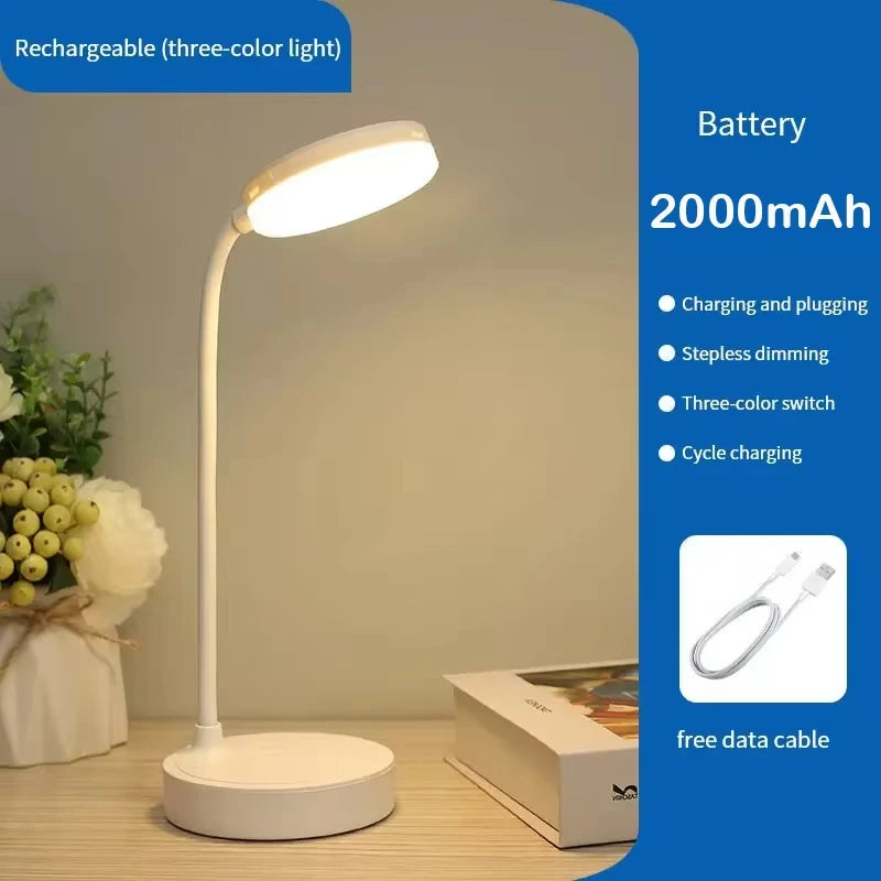 LED Desk Lamp Portable Eye Protection USB Plug 3 Dimming Color Stand Stepless Dimming Eye Protection Bedroom Bedside Lamp Work