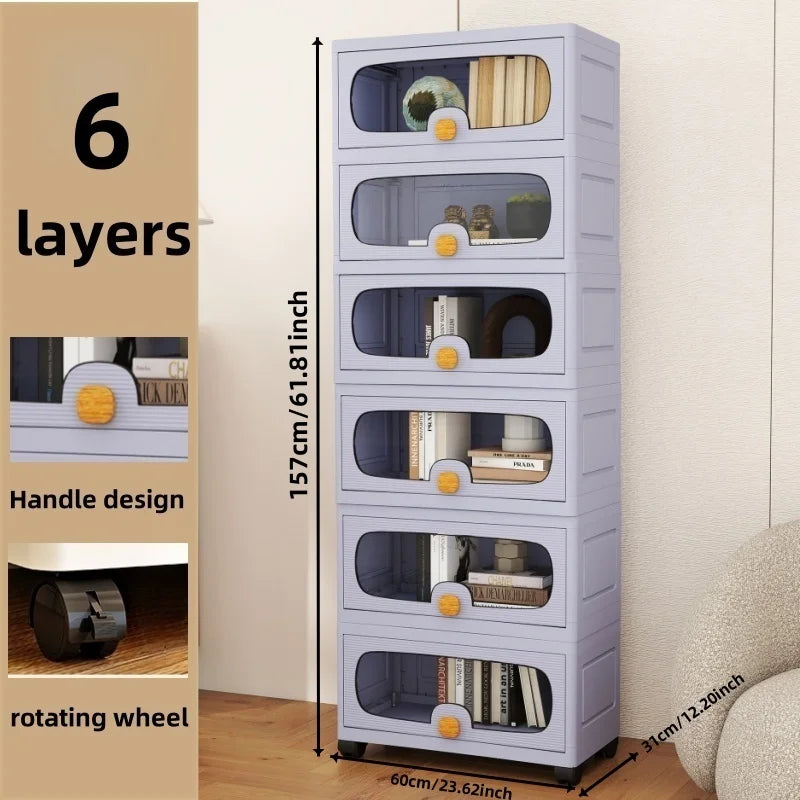 60Cm Extra Large Multi-Layer Storage Cabinet, Flip-Top Clothes Organizer for Living Room and Snack Storage Box