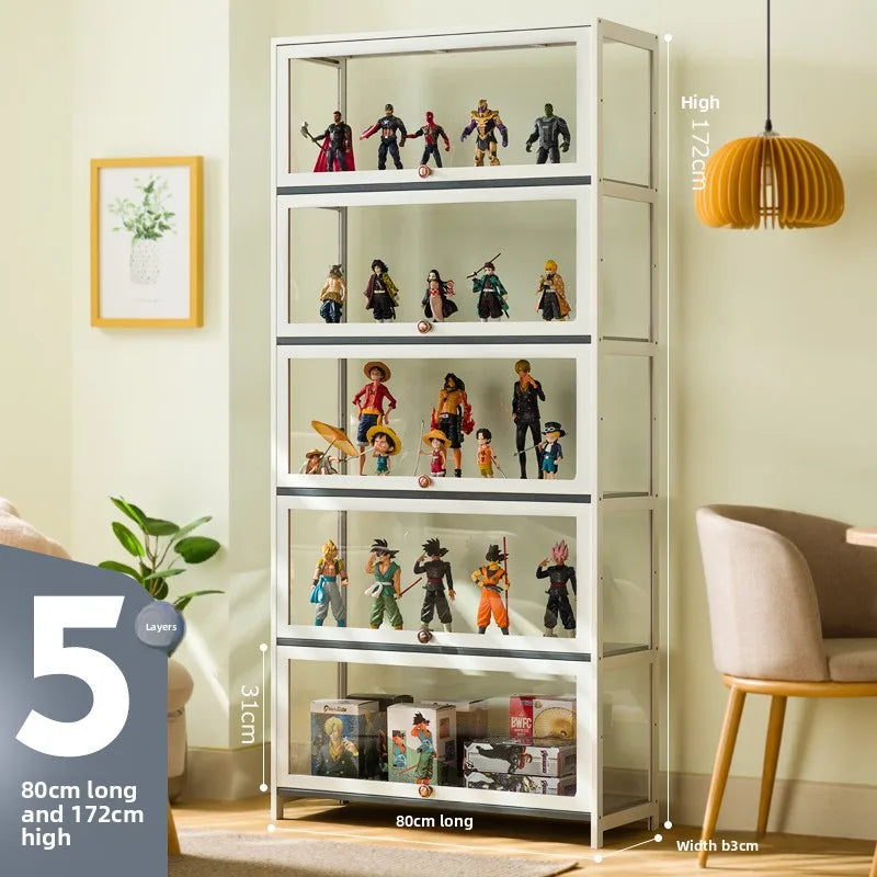 Figure Display Cabinet Imitation Glass Transparent Dust-Proof Display Cabinet Lego Toys Acrylic Storage Box Bookcase Shelf