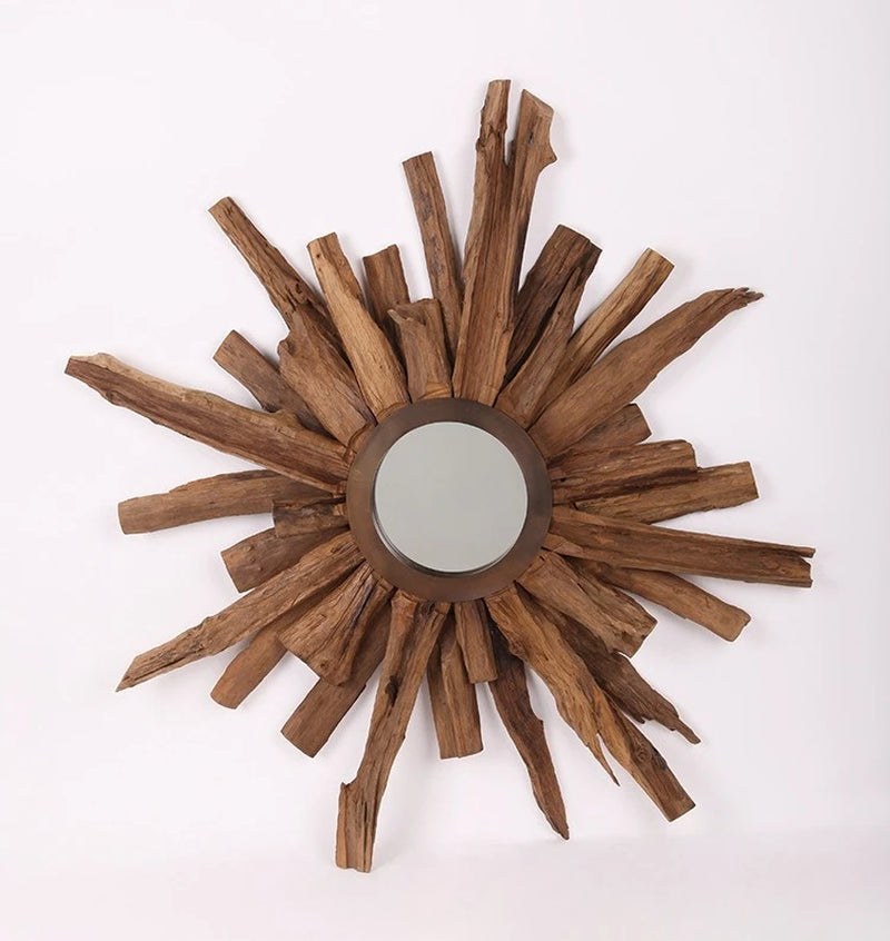 Homestay Retro Handmade Natural Teak Front Enigma Mirror Designer Storefront Decoration Creative round Mirror