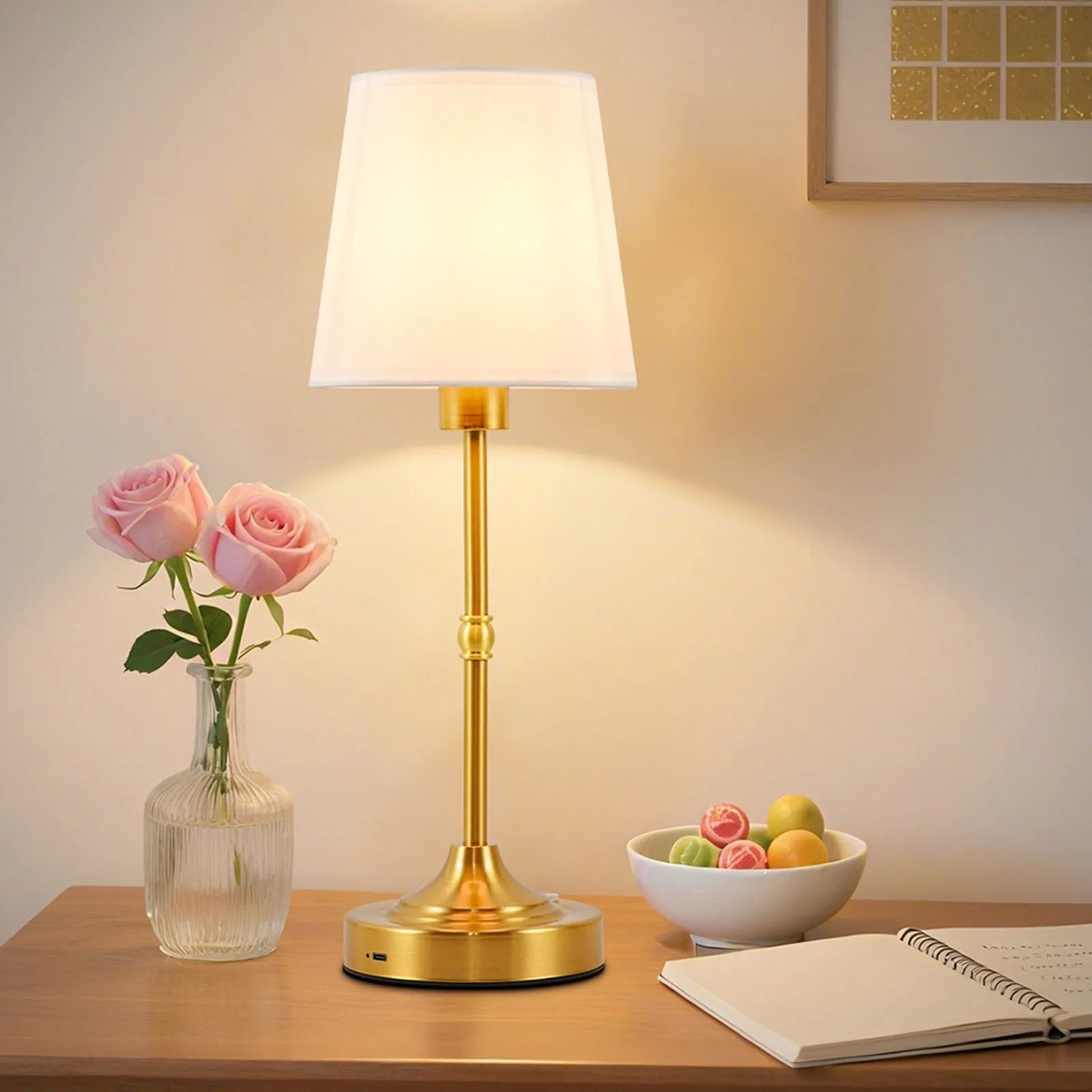 Cordless Table Lamps Rechargeable Battery Lamp with 3-Level Dimmable Fabric Touch Bedside Lamps for Bedroom, Living Room