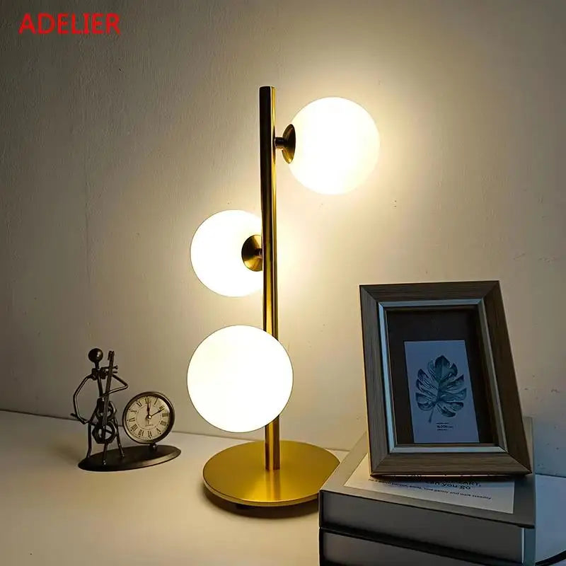 White Glass Ball Table Lamps Creative Bedroom Bedside Desk Lamp Iron Gold LED Lighting Fixture