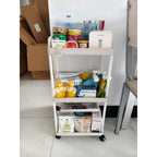 Four Wheel Rolling Storage Cart, Mobile Snack Box and Bathroom Organizer, Easy to Assemble Frame
