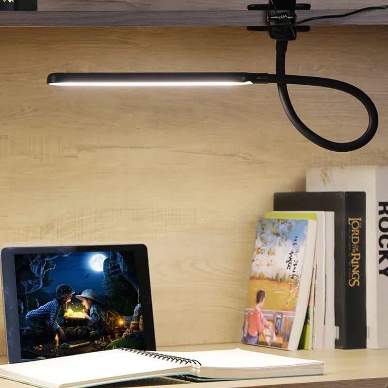 LED Adjustable Table Lamp USB 3 Colors Eye Protection Study Night Lamps Clip on Dimmable for Home Office Reading Led Desk Lamps