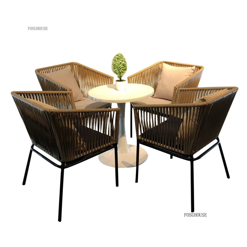 Nordic Aluminum Alloy Outdoor Table and Chair Set Villa Courtyard Garden Leisure Hemp Rope Chairs Outdoor Garden Furniture Sets