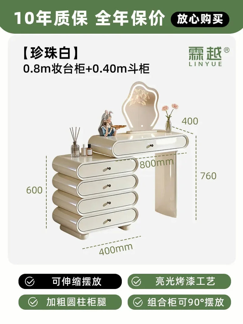 M45 Dresser, Chest, Integrated Italian Light Luxury Bedroom, Retractable Cream Style Small Makeup Table