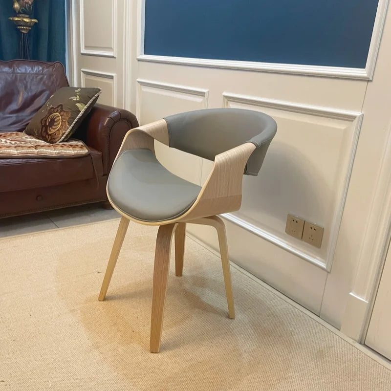 Mid Century Curved Back Dining Chair Armchair with Linen Fabric Upholstered Leisure Accent Chair with Wood Legs Walnut Finish