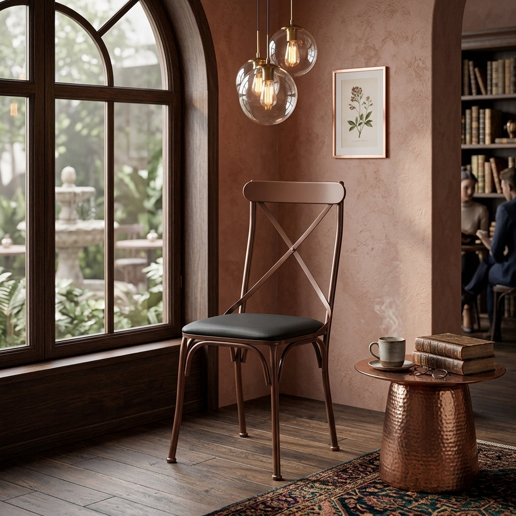 Industrial restaurant table and chairs set for cafe or bistro