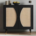 Black Sideboard Cabinet with Rattan Decor Doors, Buffet Table with Storage