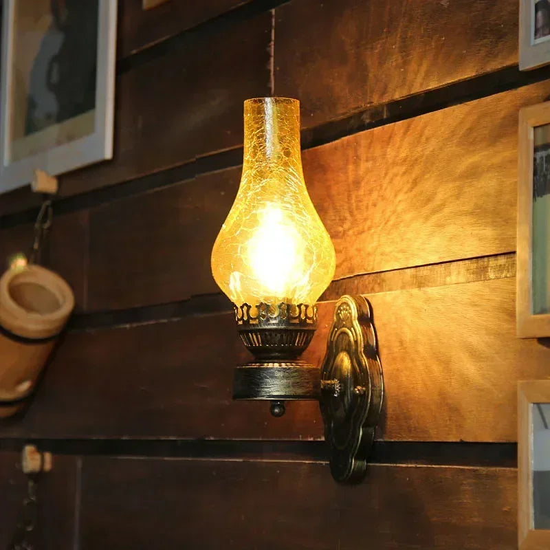 Vintage Industrial Glass Wall Lamp, Antique Style Sconce for Bedroom Loft Home Decor Lighting