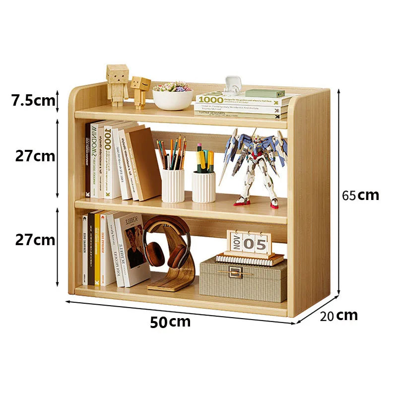 3 Tier Desktop Bookshelf Storage Shelves Wooden Open Bookcase Locker for Daily Household Children Study Bedroom Office Supplies