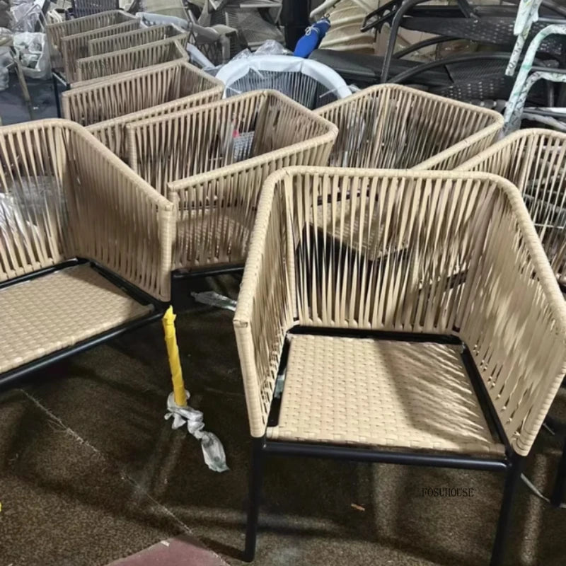 Nordic Aluminum Alloy Outdoor Table and Chair Set Villa Courtyard Garden Leisure Hemp Rope Chairs Outdoor Garden Furniture Sets