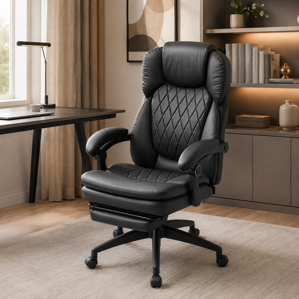 Modern ergonomic leather office chair with lumbar support