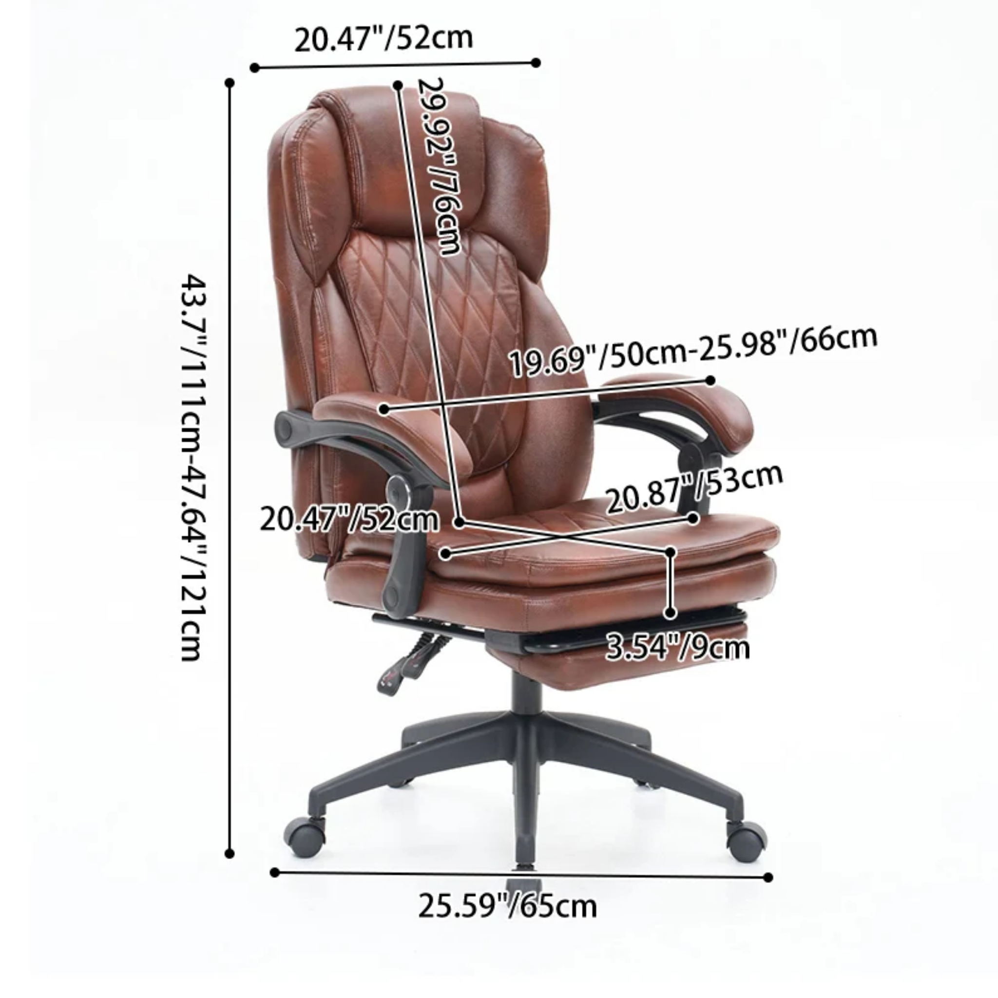 Ergonomic leather office chair dimensions and product details