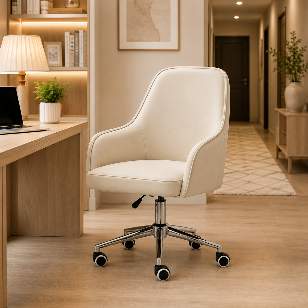 Ergonomic swivel computer chair with armrests and reclining support for home offices, study desks, and executive workspaces.