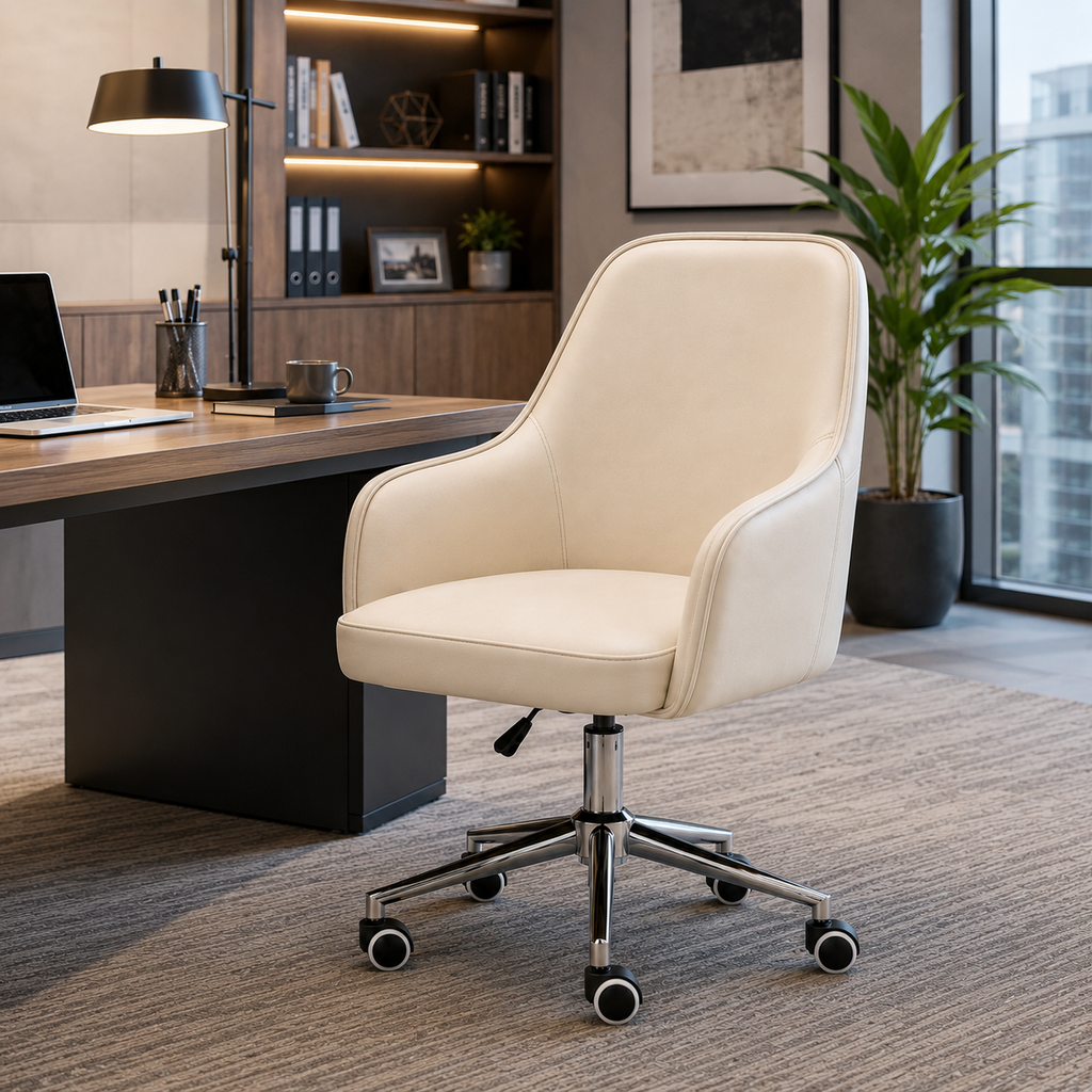 Ergonomic swivel computer chair with armrests and reclining support for home offices, study desks, and executive workspaces.