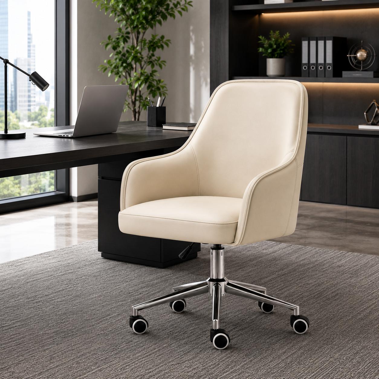 Ergonomic swivel computer chair with armrests and reclining support for home offices, study desks, and executive workspaces.