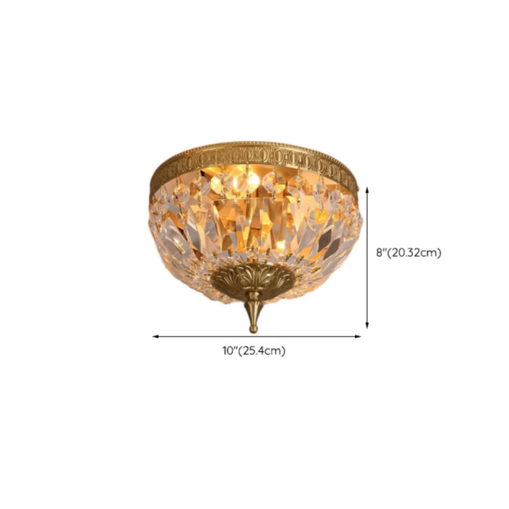 Dimensions of the 25 cm European style copper crystal flush mount ceiling light