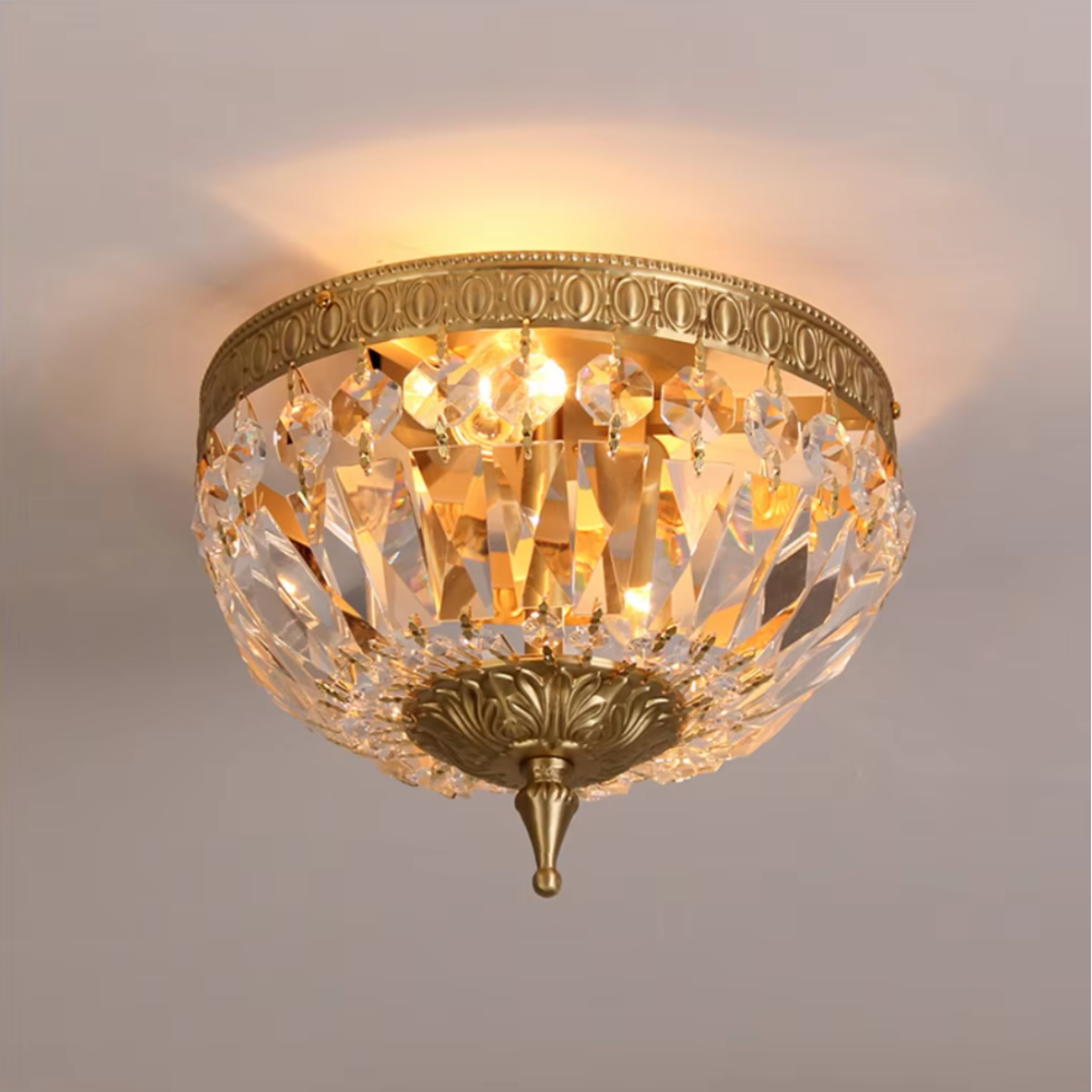 European style copper crystal flush mount ceiling light 25 cm