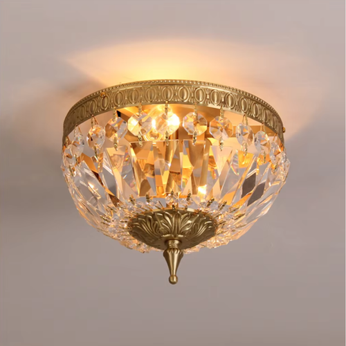 European style copper crystal flush mount ceiling light 25 cm