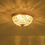 European style copper crystal flush mount ceiling light 35 cm turned on