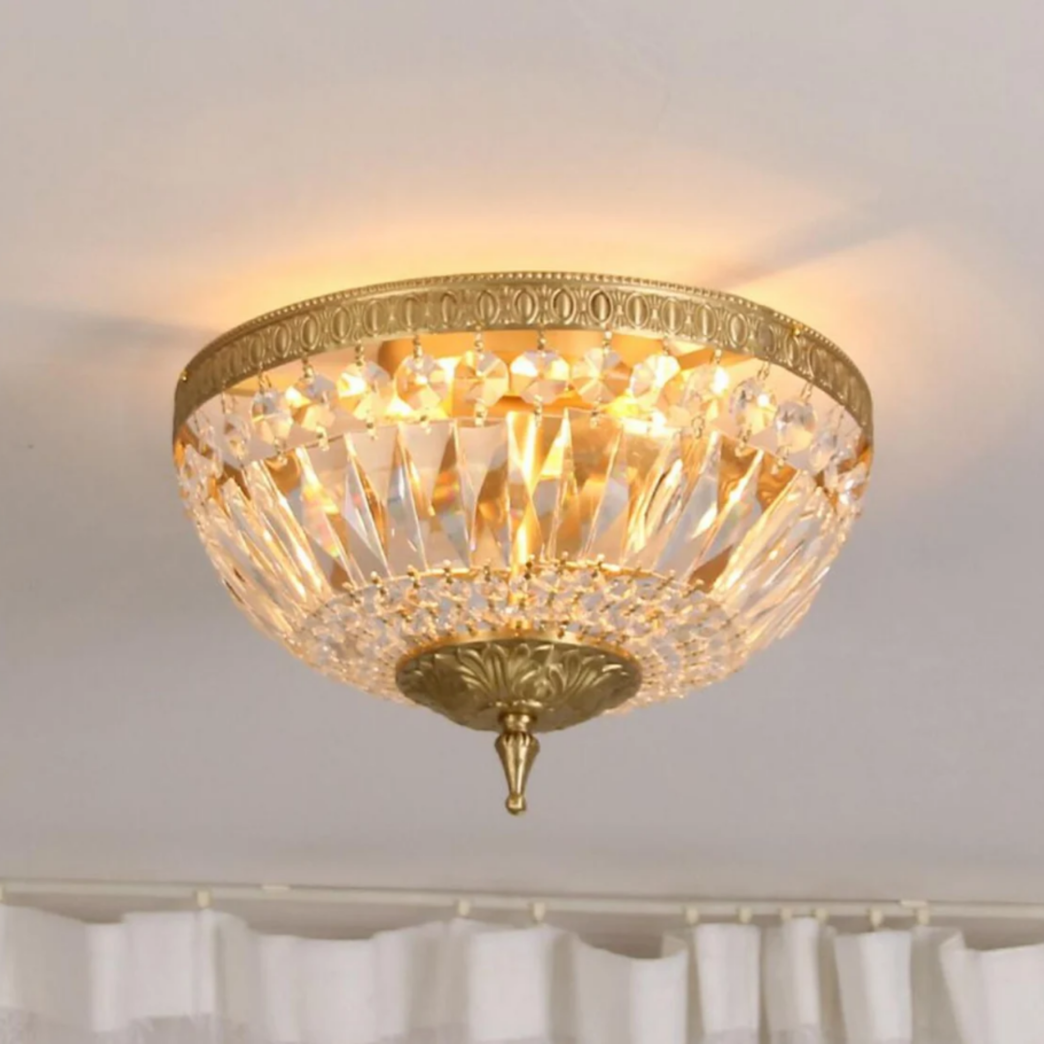 European style copper crystal flush mount ceiling light 35 cm