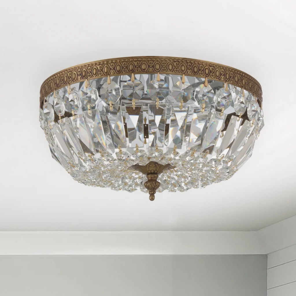 European style copper crystal flush mount ceiling light 45 cm turned off