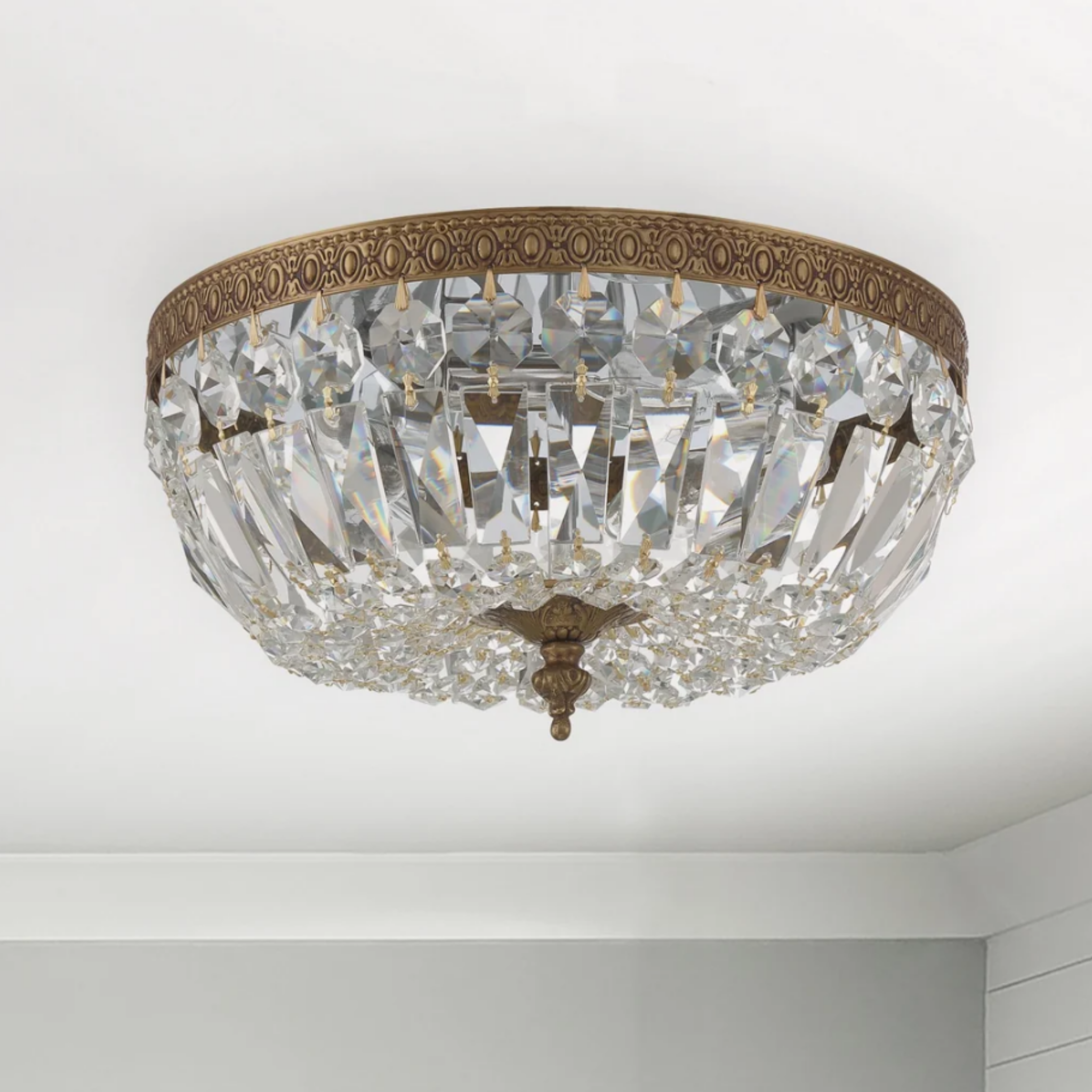 European style copper crystal flush mount ceiling light 45 cm turned off