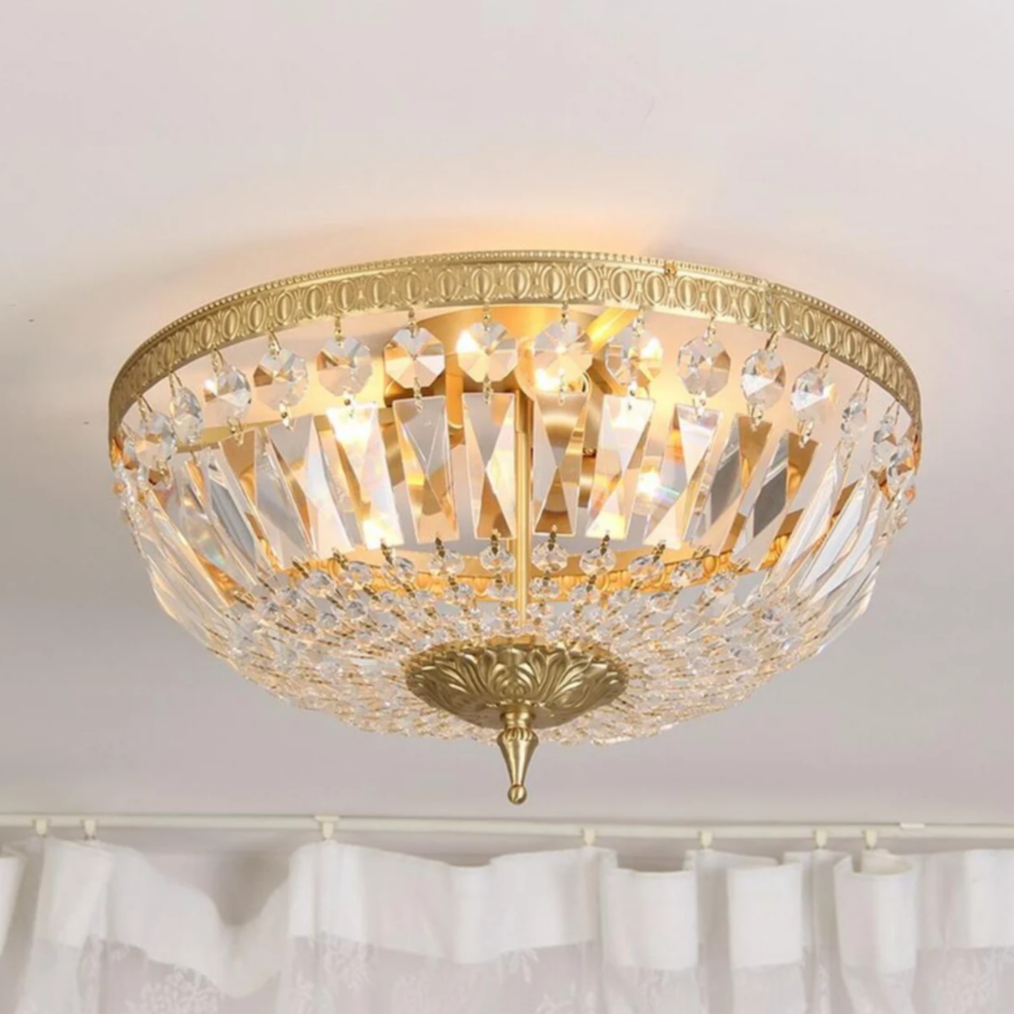 European style copper crystal flush mount ceiling light 45 cm