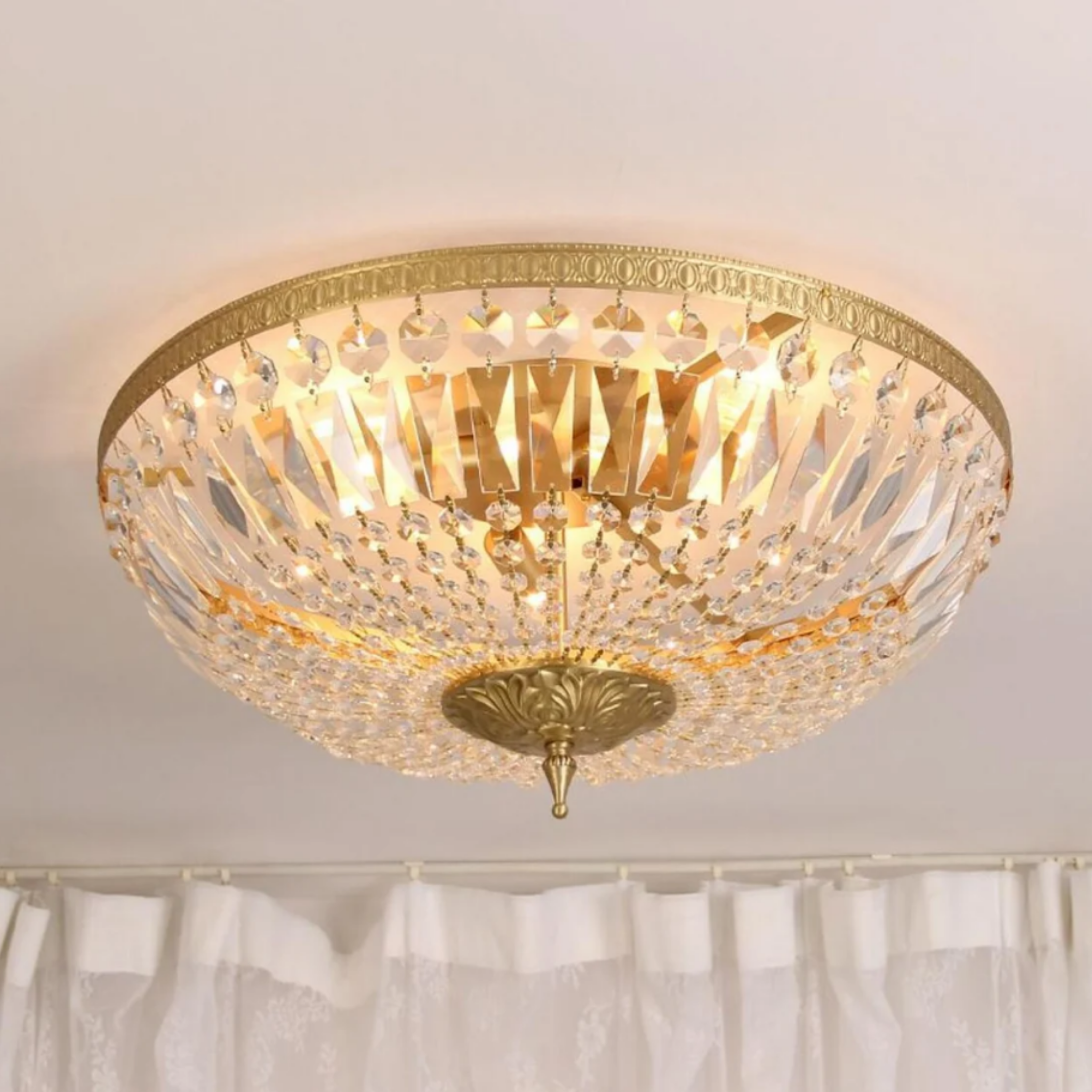 European style copper crystal flush mount ceiling light 60 cm