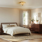 European style copper crystal flush mount ceiling light in a bedroom
