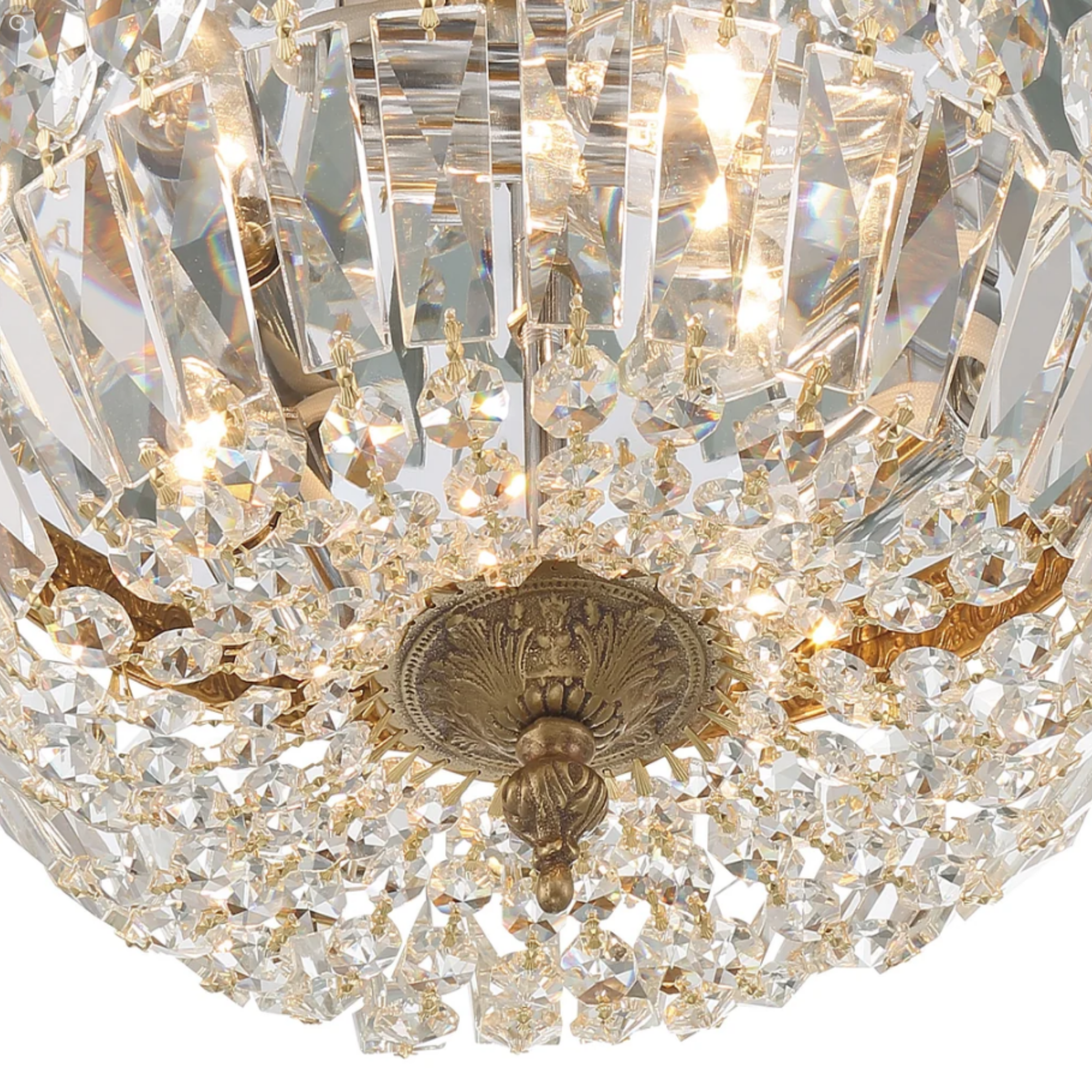 Bottom view of the European style copper crystal flush mount ceiling light