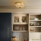 European style copper crystal flush mount ceiling light in a dining room