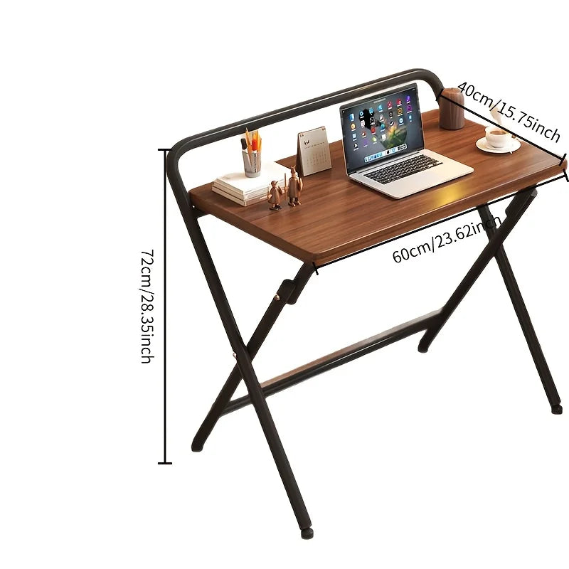 Folding Computer Desk, Simple and Modern Home Desk, Small Apartment Study/Office Desk, Wrought Iron and Solid Wood Grain