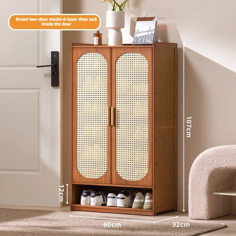 Multi Layer Bamboo Antique Style Shoe Cabinet, Rattan Breathable Shoe Cabinet, Living Room Kitchen Dining Room Storage Cabinet