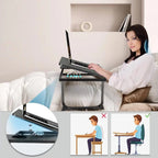 Work/Study in Bed Comfortably Adjustable & Foldable Lap Desk with Cup Holder, Ventilated Design Prevents Overheating.