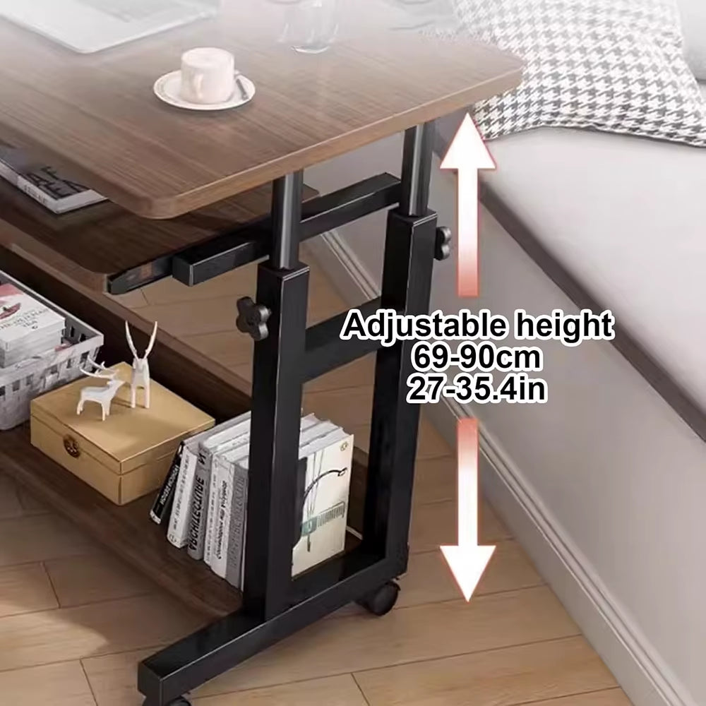 Computer Desk Mobile，Small Adjustable Desk，Office Desk Wooden Writing Desk with Caster，Over Bed Table Adjustable Height