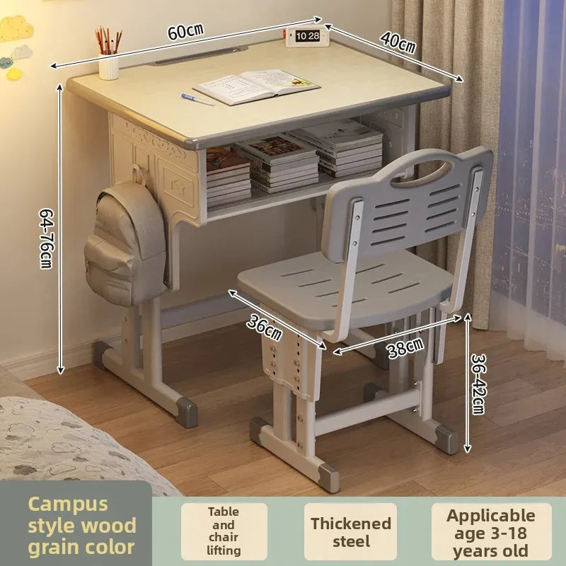 Children'S Study Student Desk and Chair Set Adjustable Height Writing Desk for Kids Home & School Standard & Pro Cushion Version