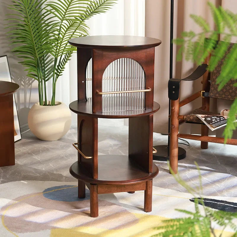 Simple Modern Creative Small Coffee Table Japanese Wood Bedside Table Rotating