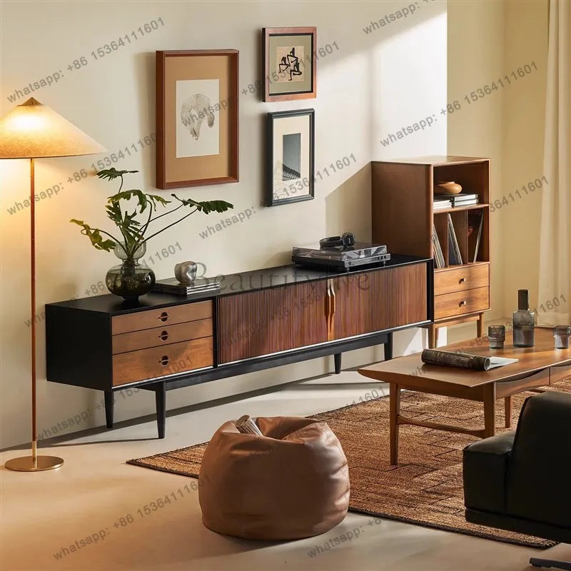 French Medieval Solid Wood TV Cabinet Household Small Apartment Solid Wood Floor Cabinet