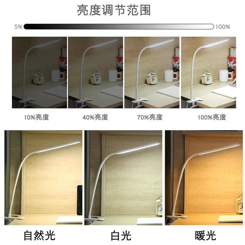 LED Adjustable Table Lamp USB 3 Colors Eye Protection Study Night Lamps Clip on Dimmable for Home Office Reading Led Desk Lamps