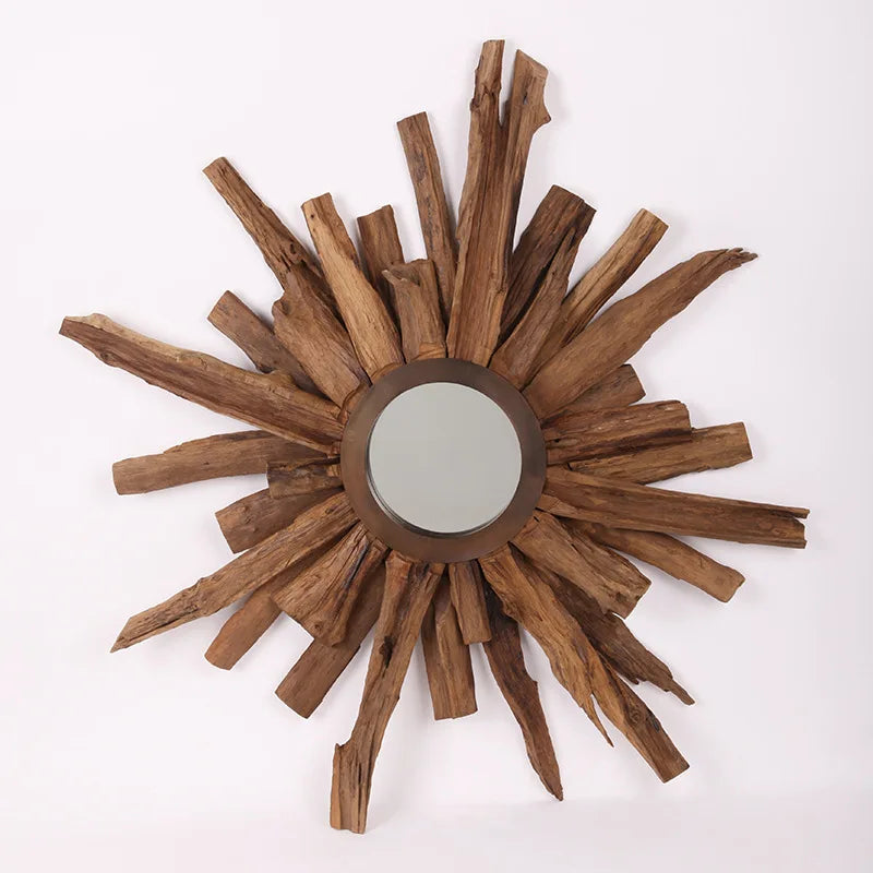 Homestay Retro Handmade Natural Teak Front Enigma Mirror Designer Storefront Decoration Creative round Mirror