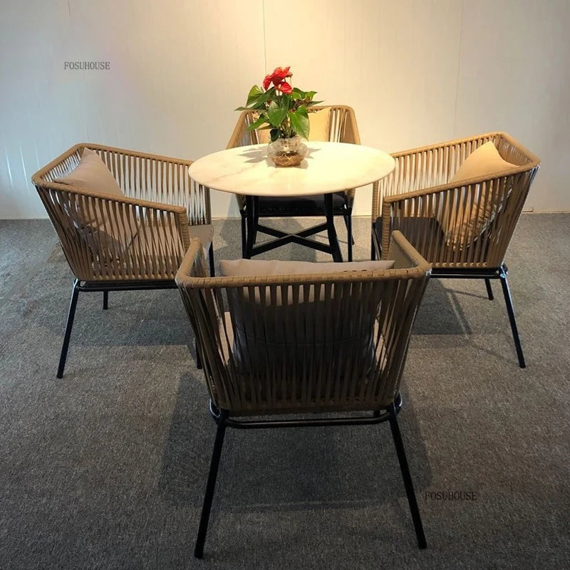 Nordic Aluminum Alloy Outdoor Table and Chair Set Villa Courtyard Garden Leisure Hemp Rope Chairs Outdoor Garden Furniture Sets