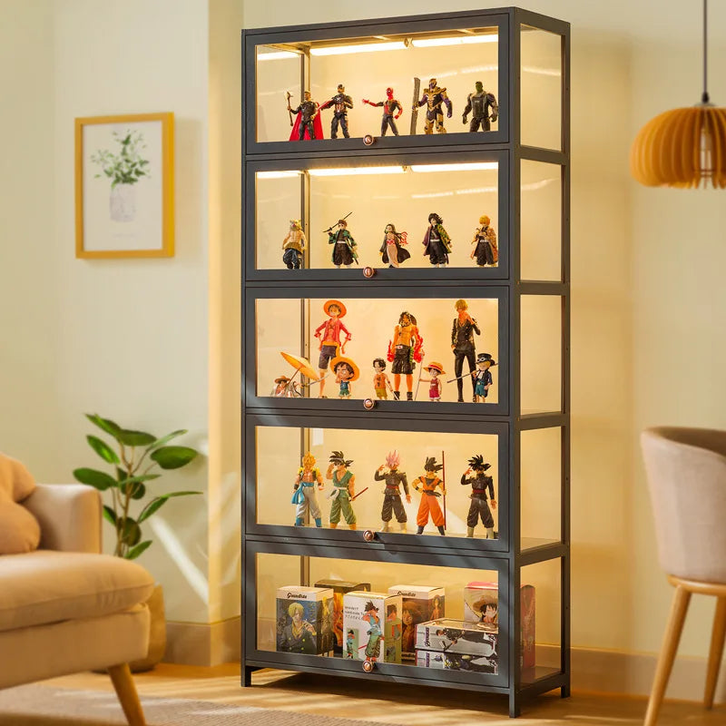 Figure Display Cabinet Imitation Glass Transparent Dust-Proof Display Cabinet Lego Toys Acrylic Storage Box Bookcase Shelf