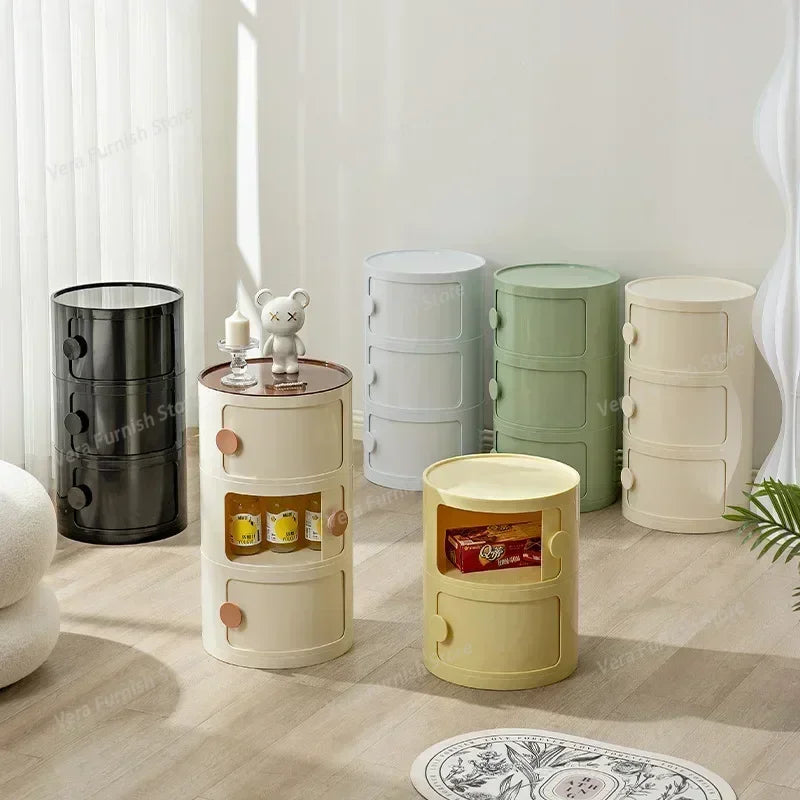 Nordic round Household Simple Creative Bedside Tables Bedroom Storage Cabinet Plastic Light Luxury Combination Small Cabinets